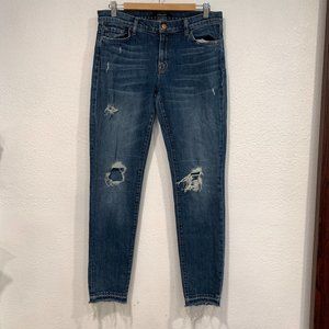 J Brand Ellis Villain Skinny Jeans Size 28 Raw Hem Distressed Blue Stretch 32x31